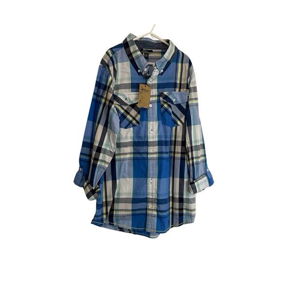 Silver Jeans Other - Silver Jeans Blue Plaid Long Roll Tab Sleeves Button Up Shirt Boys Youth Size L
